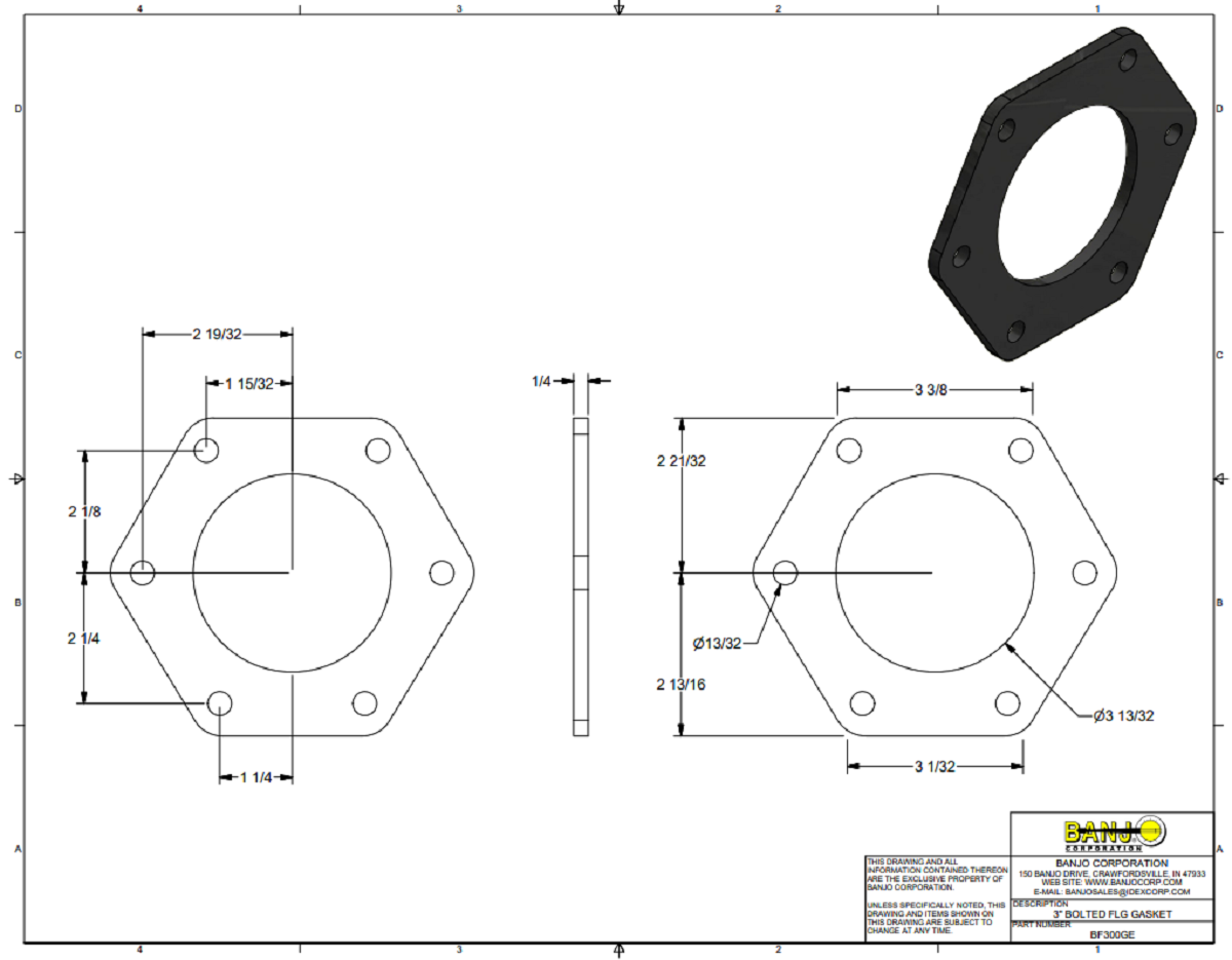Banjo 3 Inch Full Port EPDM Gasket For Bolted Tank Flange - BF300GE