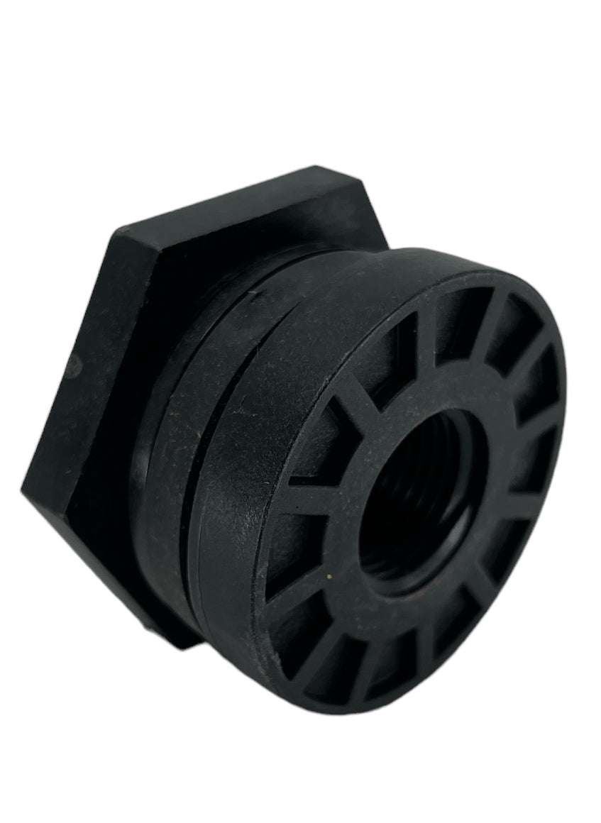 Ace Roto Mold Polypropylene Bulkhead 1/2" FPT, 1-1/4" Hole Required - 10058