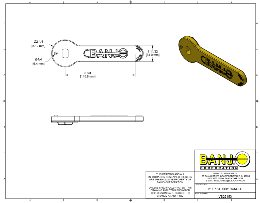 Banjo 2 Inch Full Port Replacement Stubby Valve Handle - VS25153