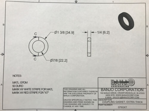 Banjo 3/4 Inch EPDM Extra Thick Gasket For Cam Lever Couplers - 075GXT