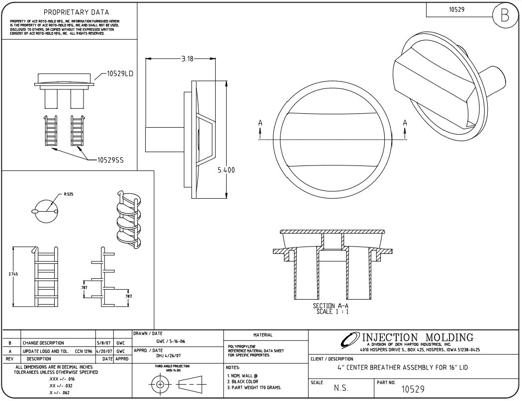 Ace Roto Mold 4 Inch Center Lid with Air Breather For 16 Inch Lid - 10529