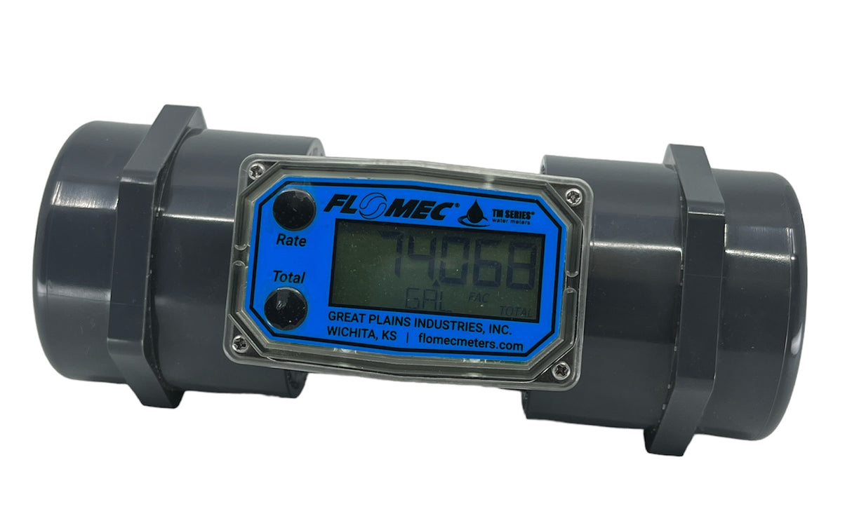 FLOMEC Turbine Flow Meter 2 Inch NPT PVC, 20-200 GPM (76-760 LPM) - TM20NQ9GMB