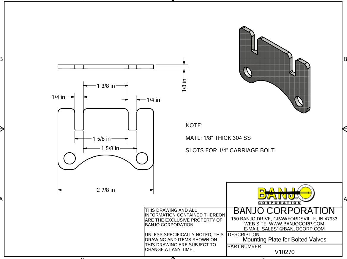 Banjo Stainless Steel Straight Mounting Bracket for 1" to 1-1/4" Valves - V10270