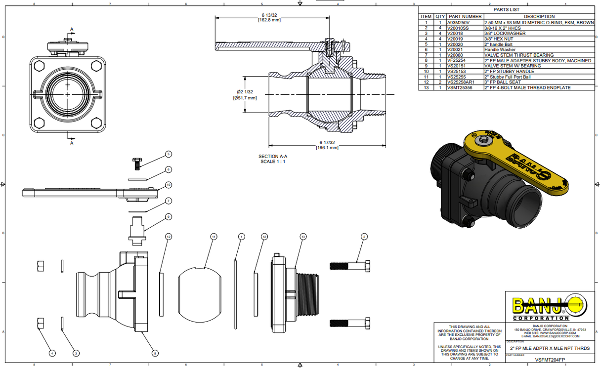 Banjo 2 Inch Male Adapter X 2 Inch Male Full Port NPT Valve - VSFMT204FP
