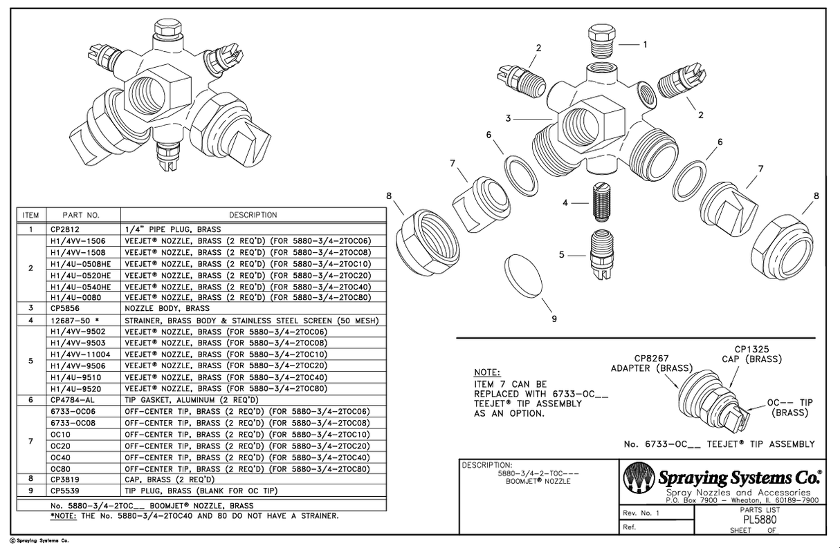 TeeJet Extra Wide Flat Spray BoomJet Boomless Nozzle - 5880-3/4-2TOC80