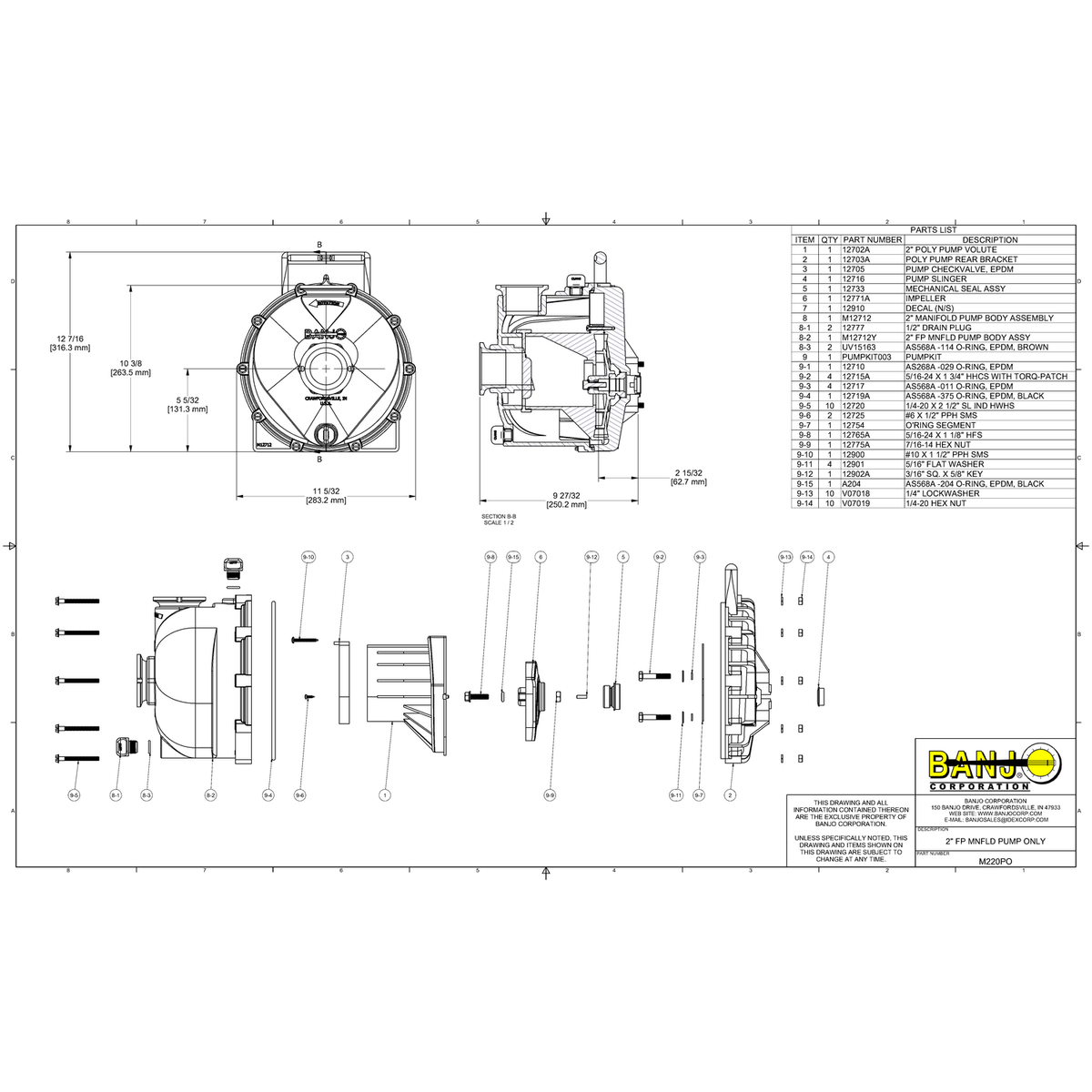 Banjo Corporation 2 Inch Poly Full Port Manifold Pump Only - M220PO