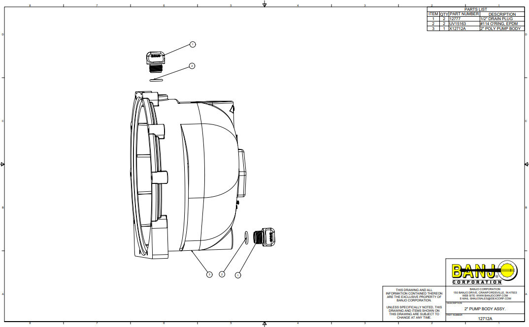 Banjo 2 Inch Polypropylene Pump Body Assembly - 12712A