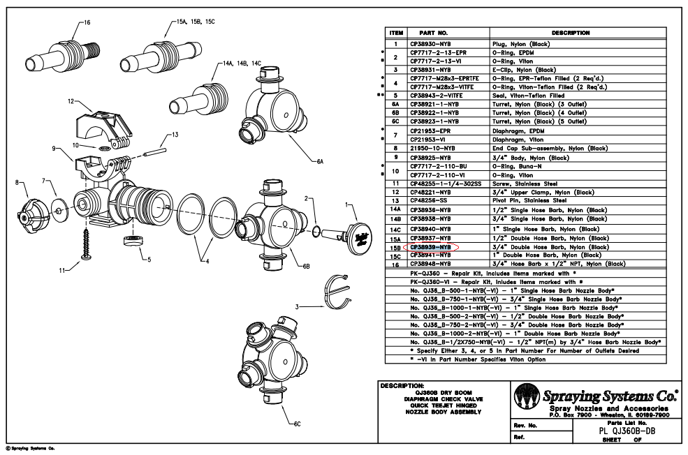 TeeJet Double Hose Shank For QJ360 Nozzle Body Assembly 3/4" - CP38939-NYB