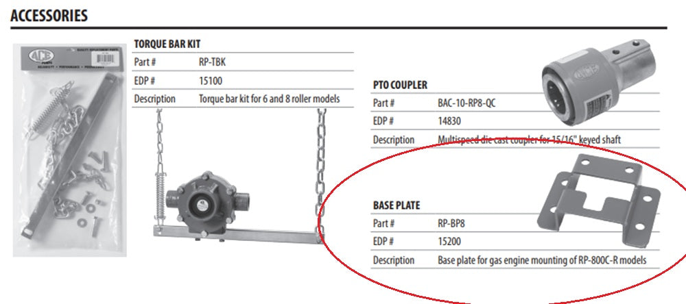 Ace Pumps Steel Baseplate Kit For Gas Engine Mounting Of 8-Roller Pump - RP-BP8