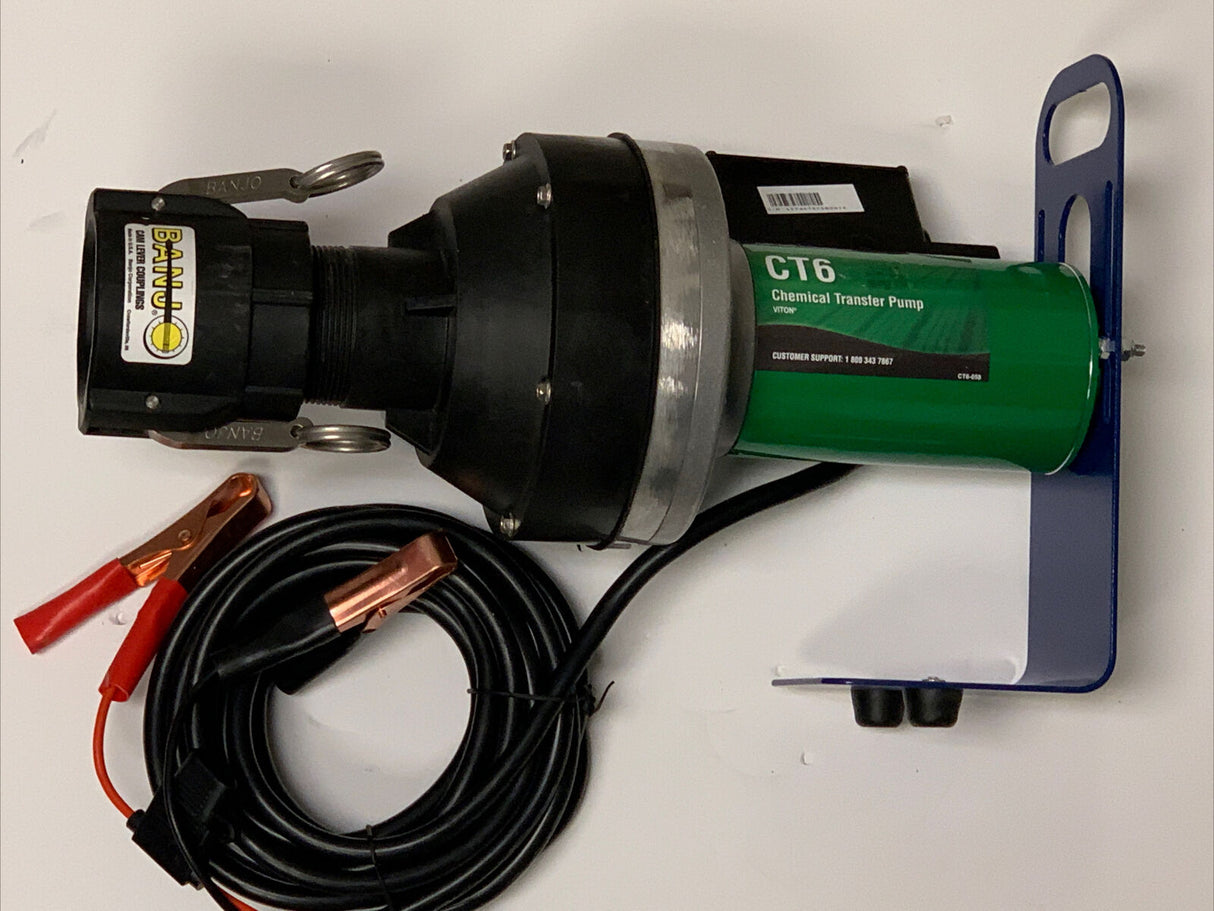 FlowServe 12 Volt CT6 Viton Chemical Pump With Hose, Valve, Spout, Bracket, 2"QC - CT6-1V5BA-005