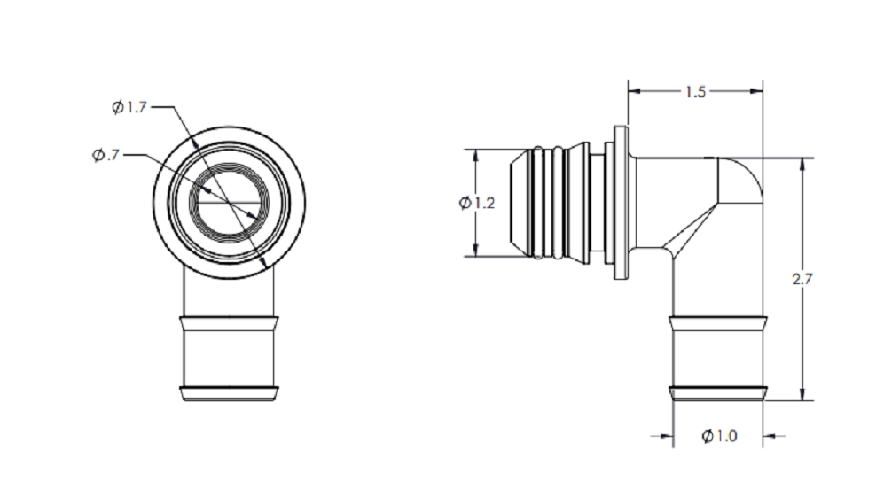 KZ Valve Manifold Outlet Fitting 1 Inch Hose Barb Elbow, Male QC - QHN-100L