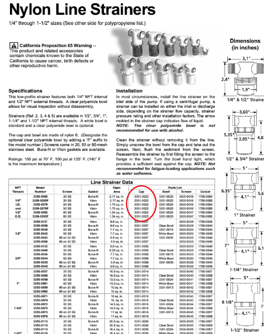 Hypro Nylon Strainer Head Cap with 1/4" I.D. And 1/2" O.D. - 3351-0022
