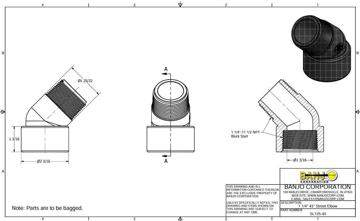 Banjo 45 Degree Poly Street Elbow 1-1/4" - SL125-45