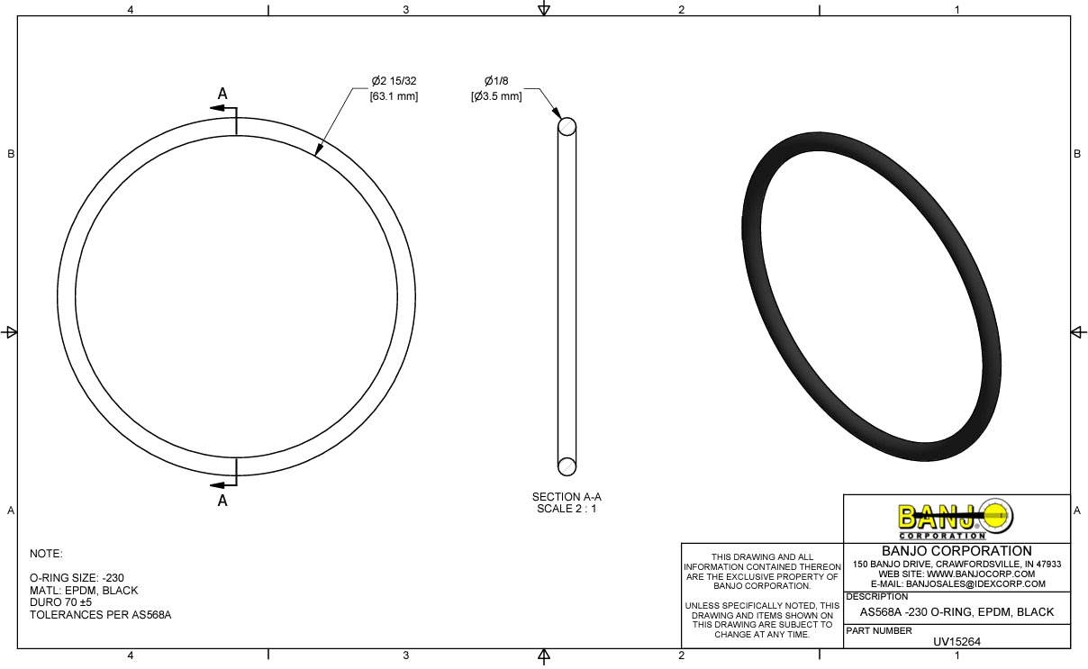 Banjo Union Body EPDM O-Ring for 1-1/2" Union Body Valve - UV15264