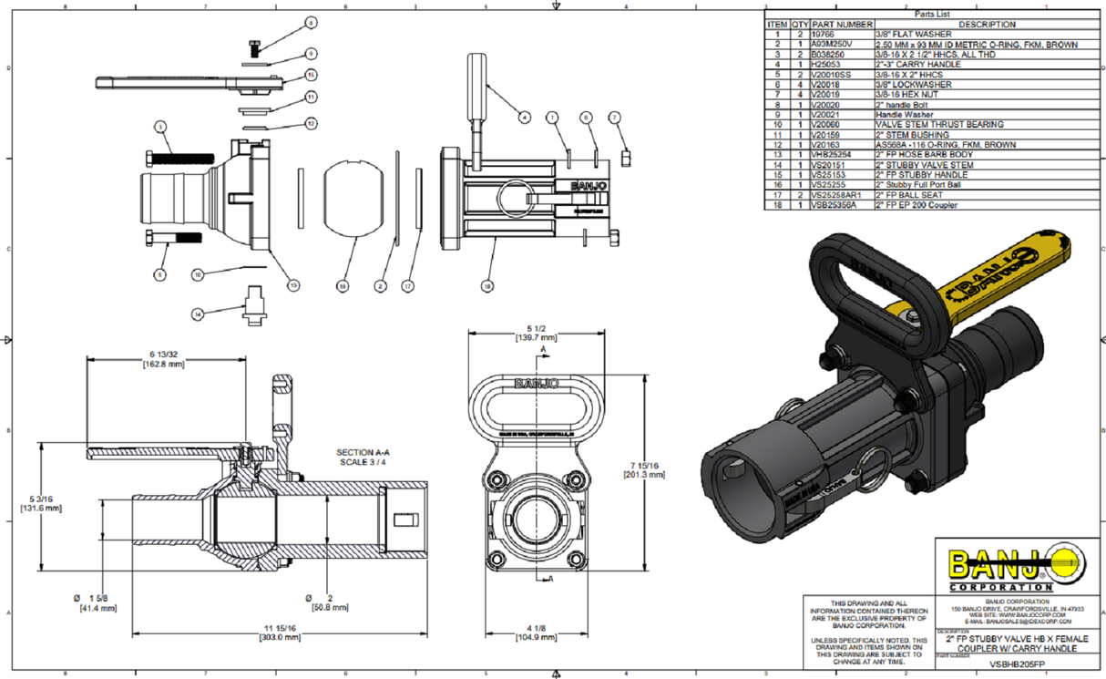 Banjo 2 Inch Full Port Easy-Fill Poly Valve With Carry Handle - VSBHB205FP