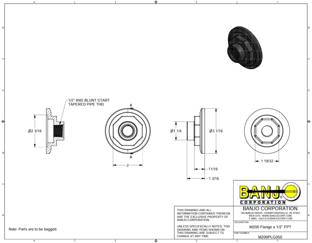 Banjo Manifold Flange Reducer Plug 2" Flange x 1" Female NPT - M200PLG050