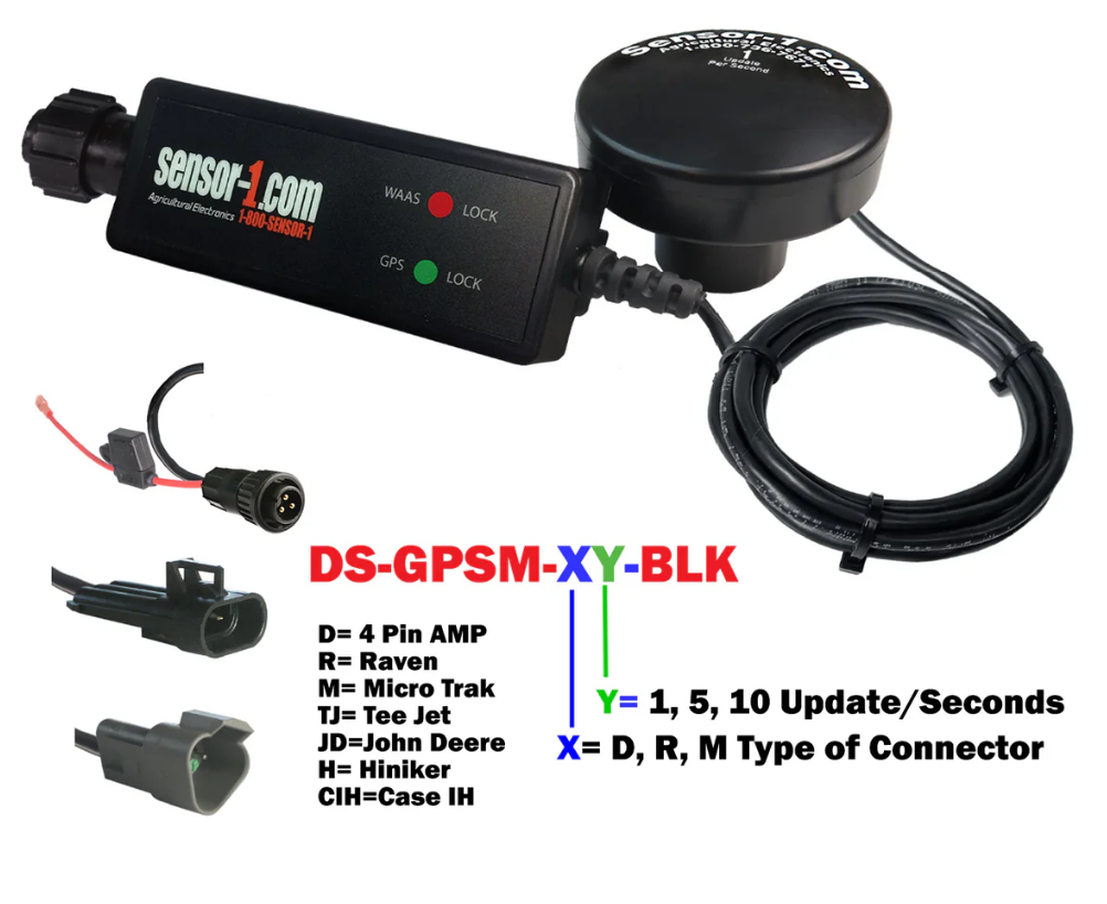 Sensor 1 GPS Ground Speed Sensor For Raven 3 Pin, 1 Hertz Update Per Second -DS-GPSM-R1-BLK