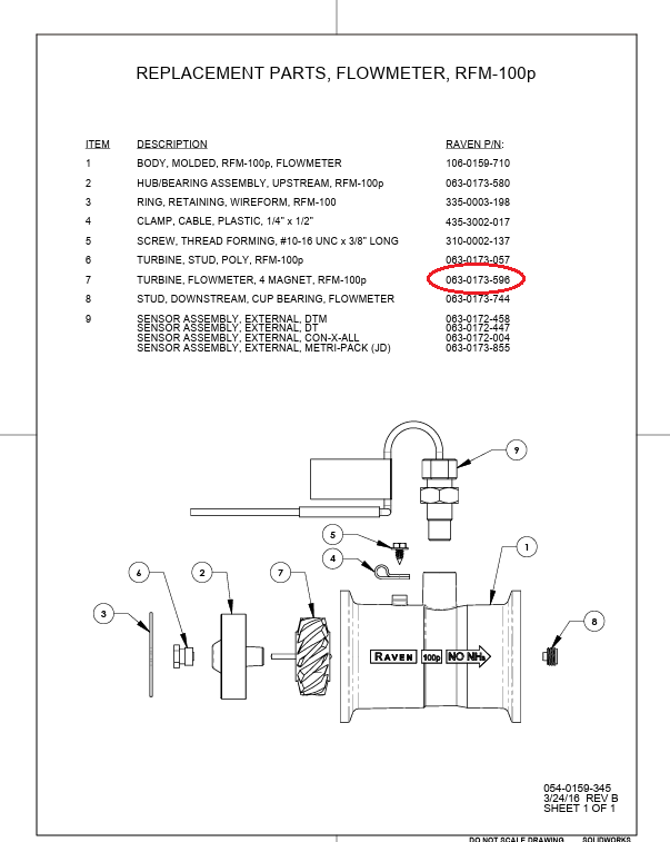 Raven 4 Magnet Flowmeter Turbine RFM100 Replacement Rotor - 063-0173-596