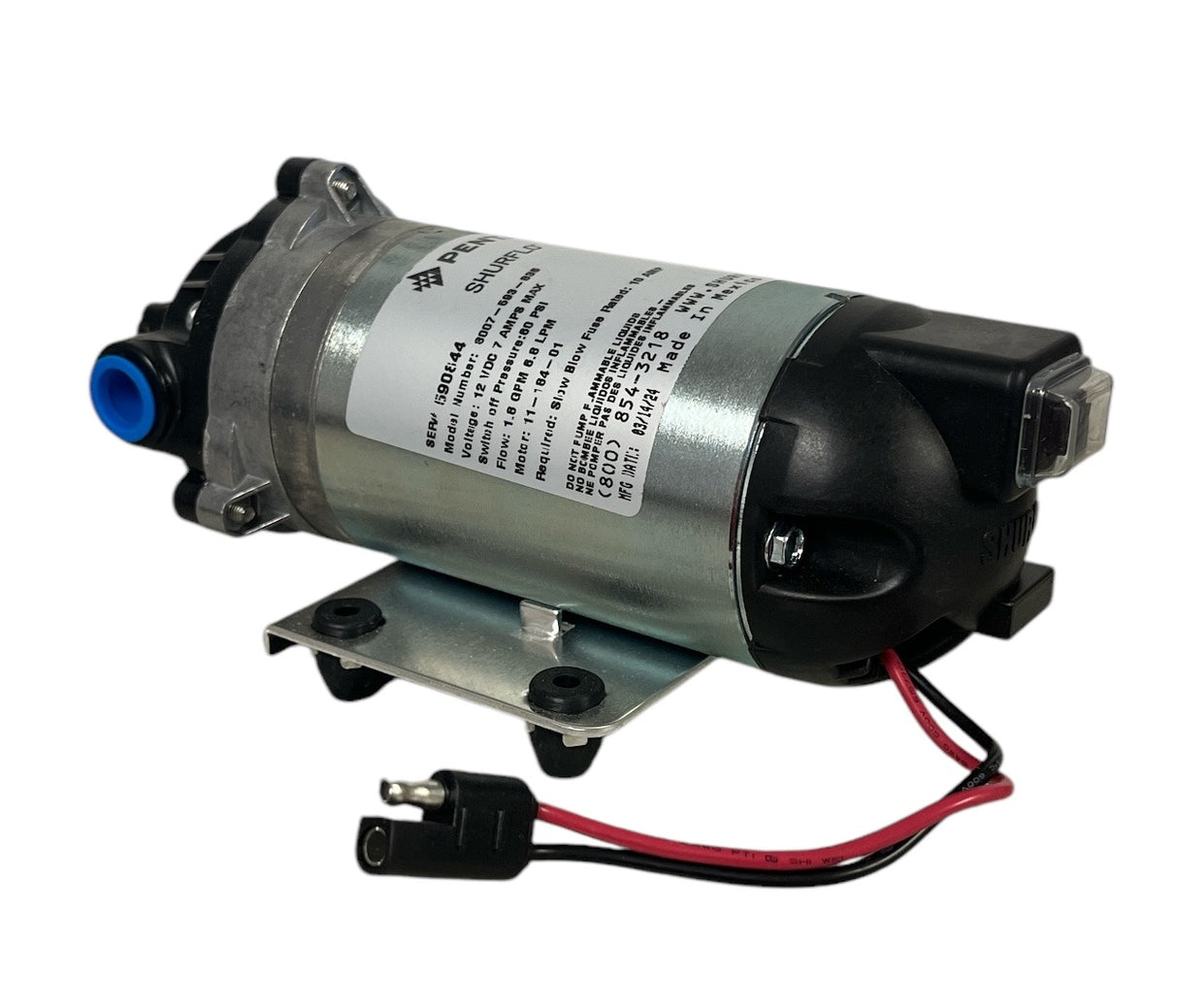 Bomba de diafragma Shurflo con paquete eléctrico de 1,8 GPM, 12 VCC - 8007-593-836