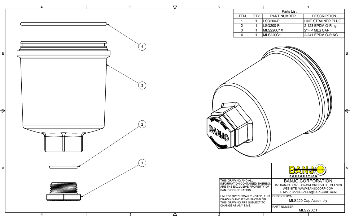Banjo Polypropylene Full Port Manifold Line Strainer Cap Assembly, 2" - MLS220C1