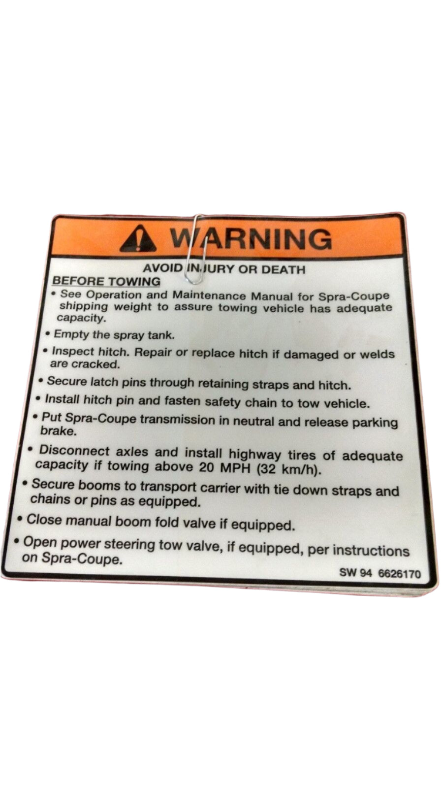 Spra-Coupe Warning Decal - 6626170