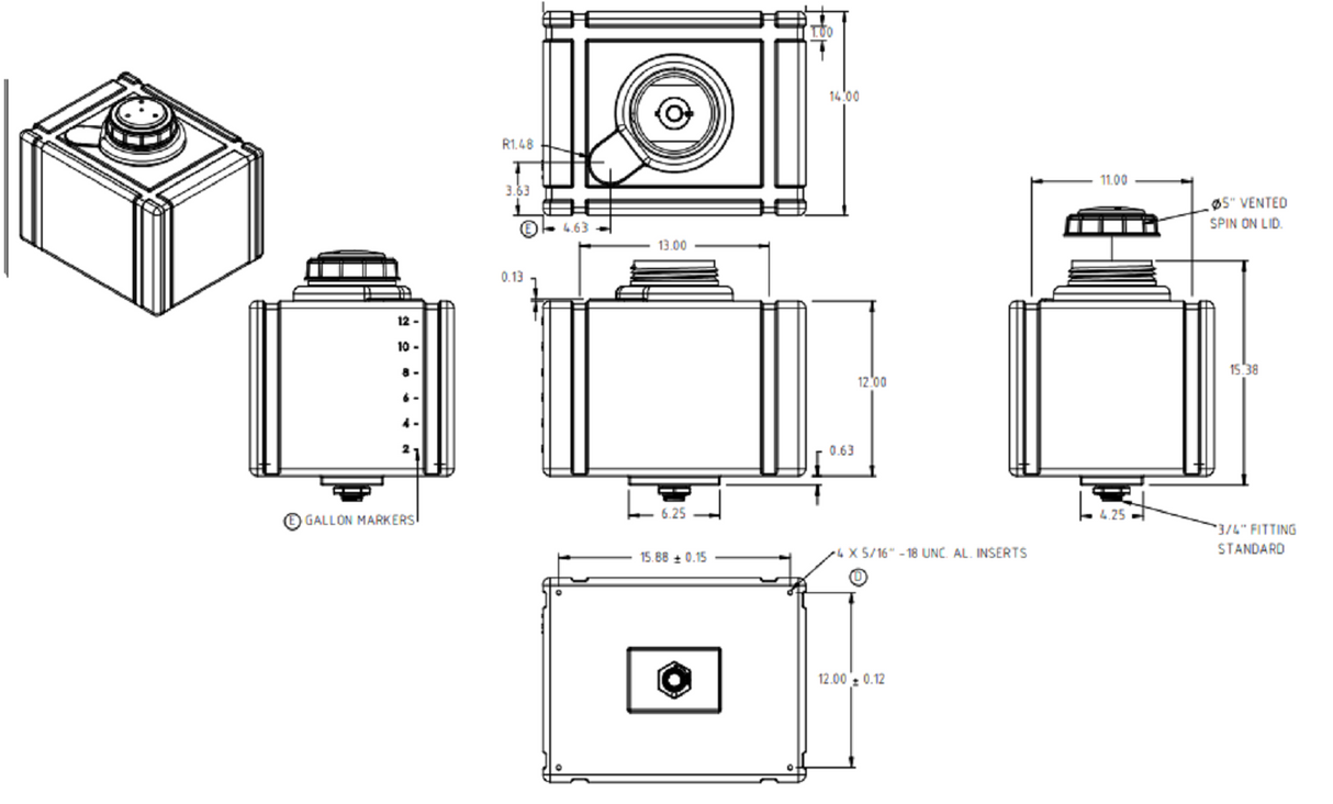 Ace Roto-Mold 12 Gallon Rectangle Applicator Tank - Sumped 14 x18x12 - SP0012-RT