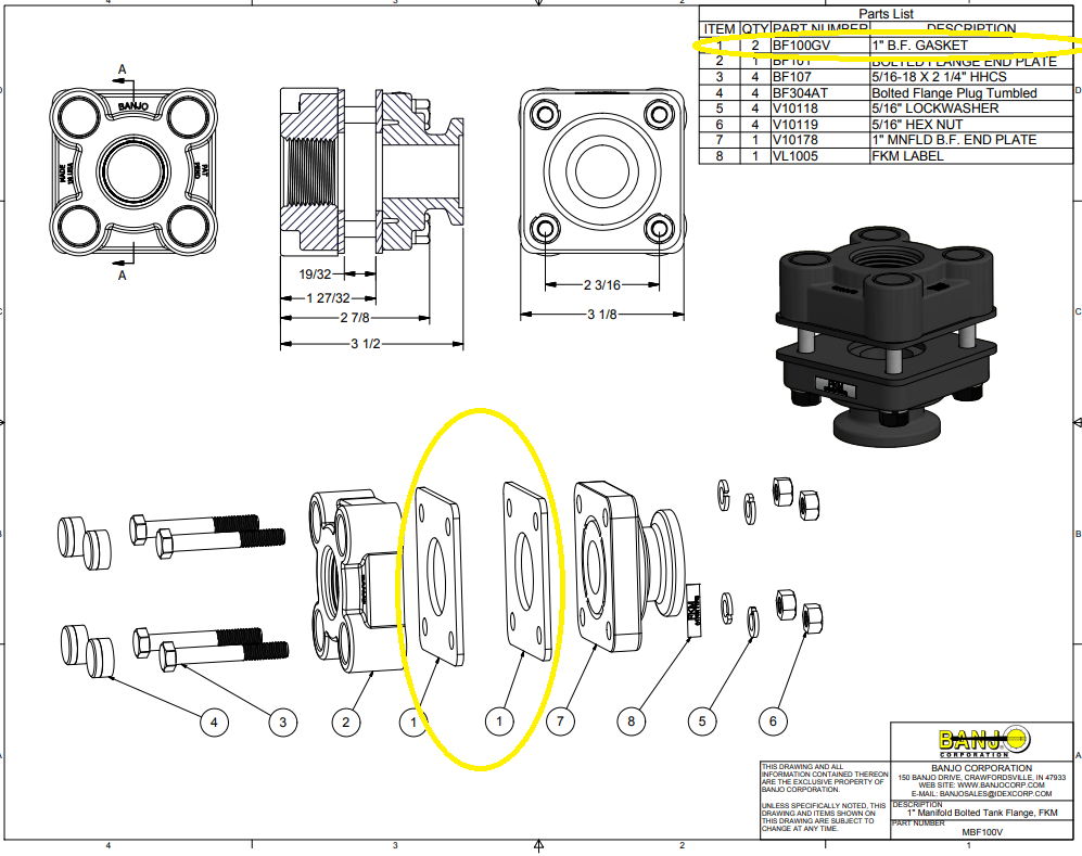 Banjo 1 Inch FKM Bolted Tank Flange Gasket - BF100GV
