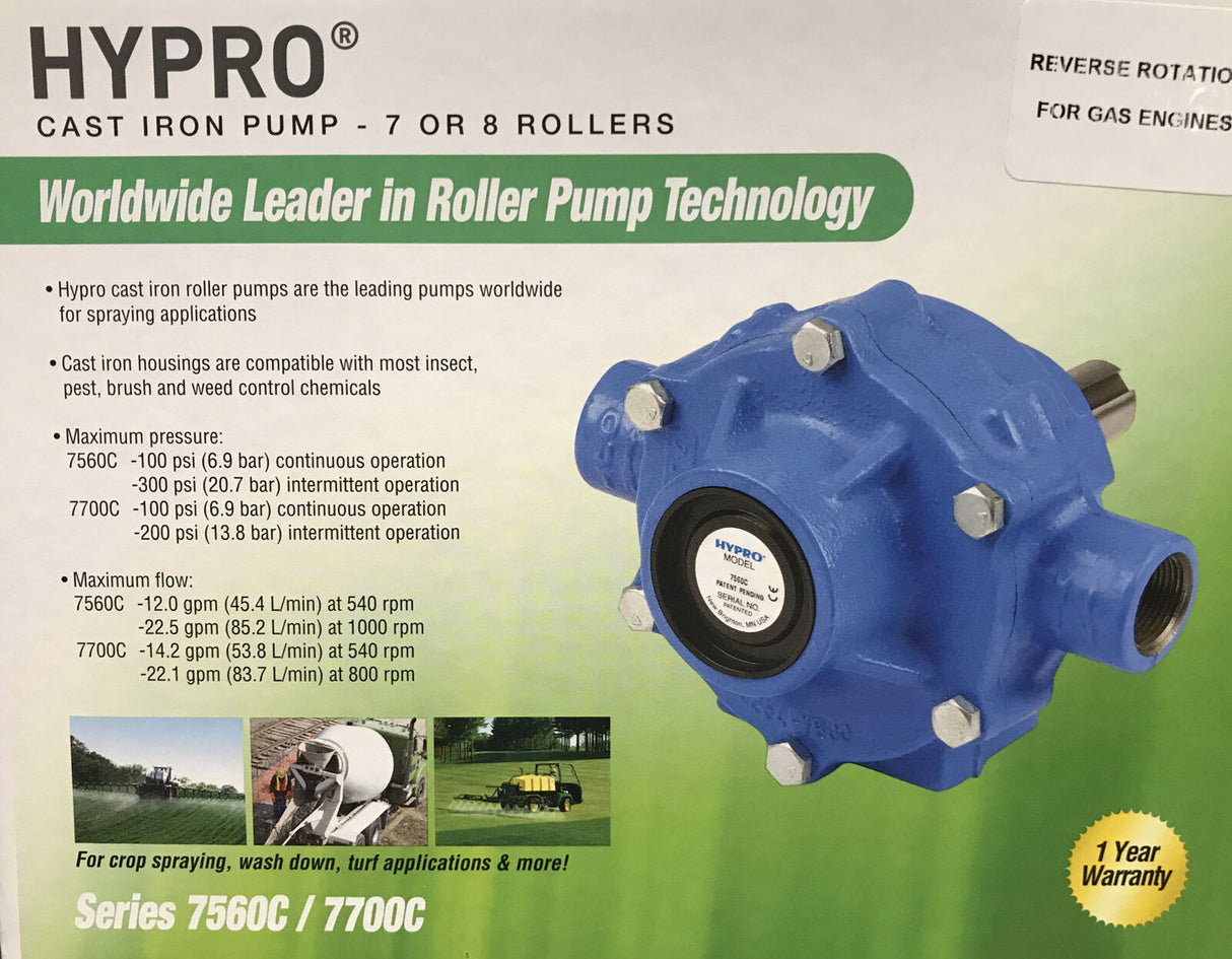 Hypro Cast Iron 8 Roller Pump Up to 22.5 GPM - Clockwise Rotation - 7560C-R
