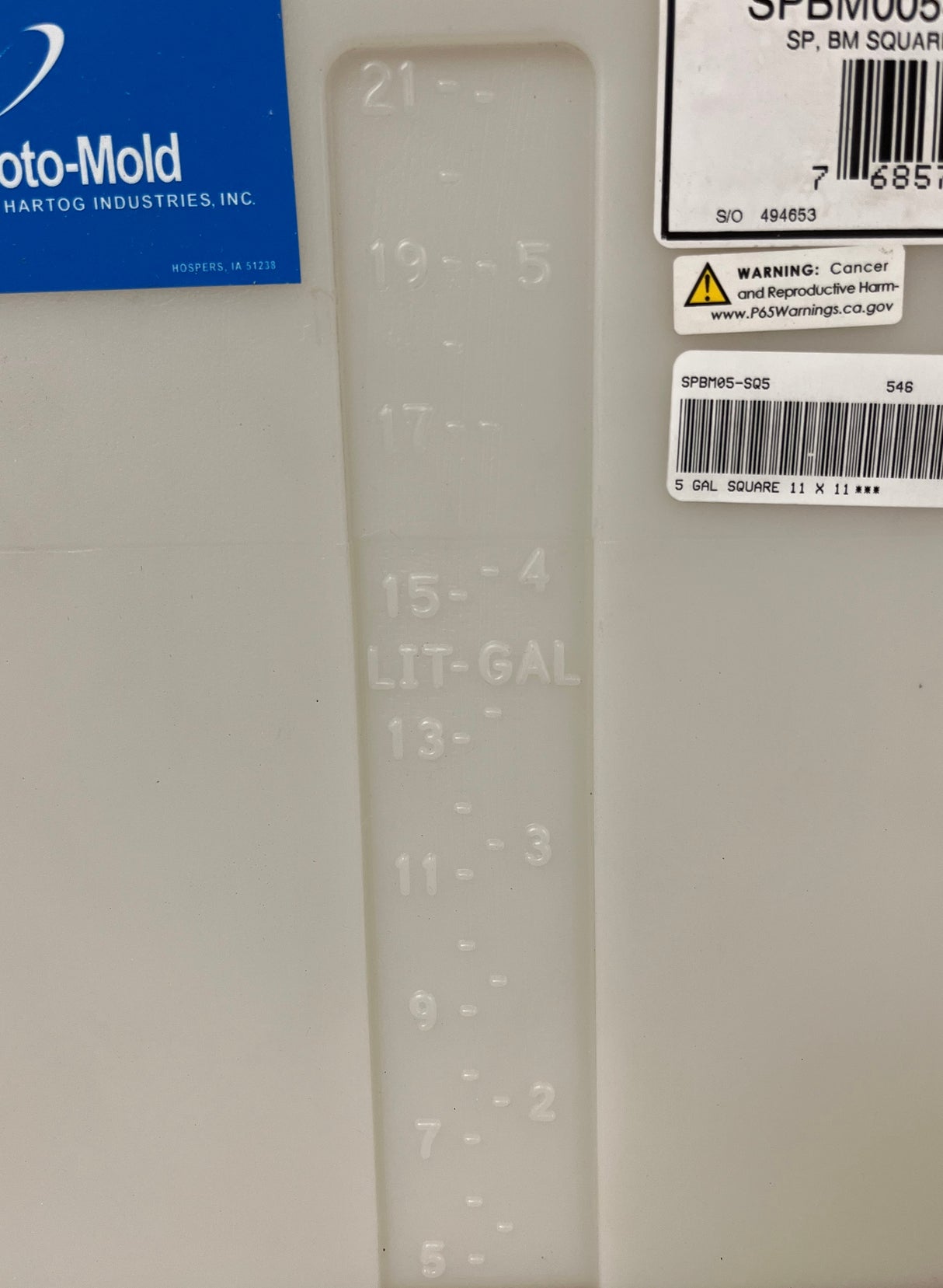 Ace Roto-Mold Blow Molded 5 Gallon Square Rinse White Tank - SPBM05-SQ5