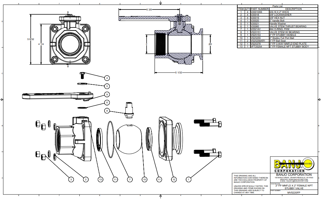 Banjo 2 Inch Full Port Manifold Flange Valve X 2" Female NPT - MVS220FP