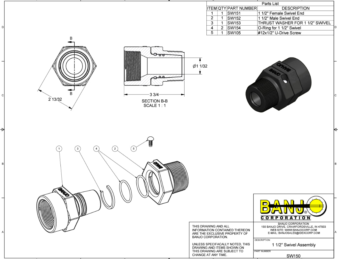 Banjo Poly Pipe Swivel 1-1/2" NPT - SW150