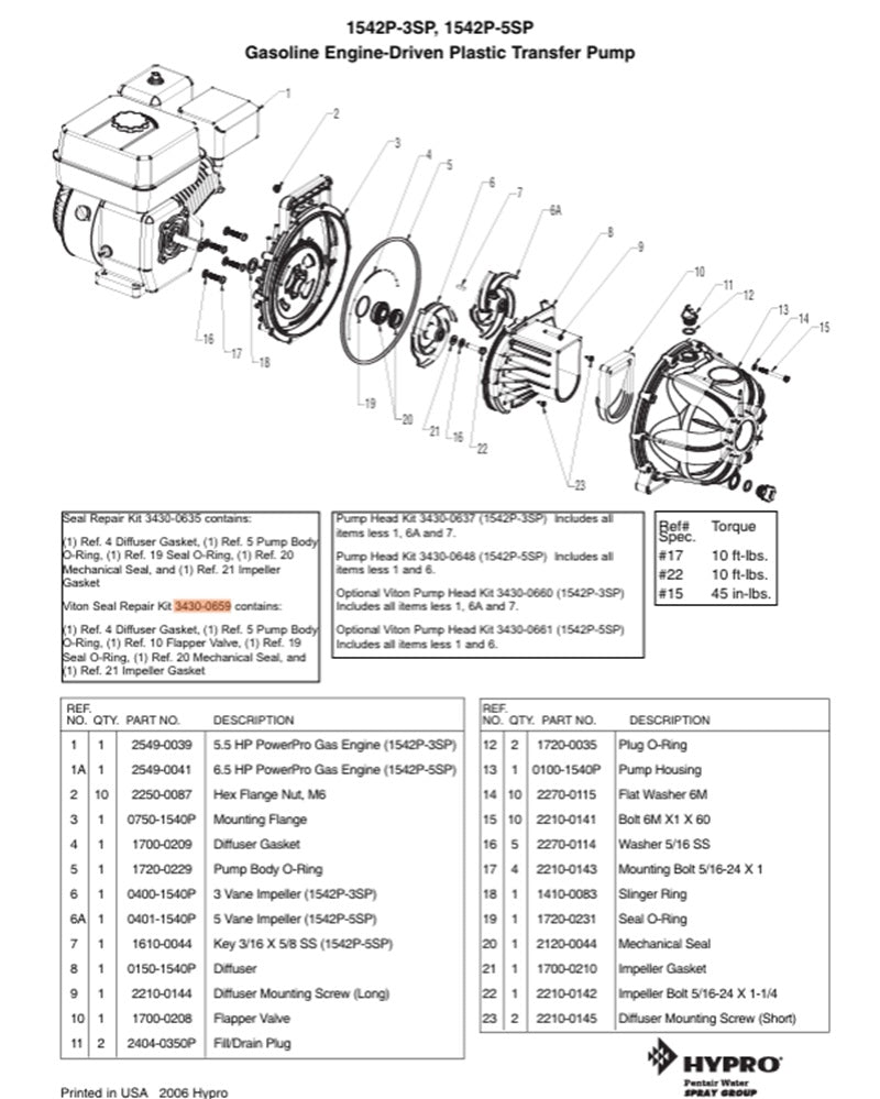 Hypro Viton Seal Kit For 2 Inch Poly Transfer Pump 1540 And 9342 Series - 3430-0659