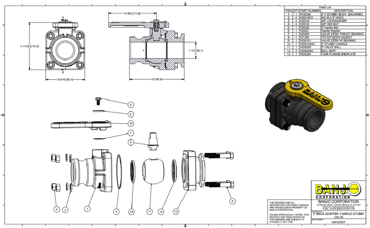 Banjo 2 Inch Standard Port Manifold Valve Flange X Male Adapter - VSF200CF