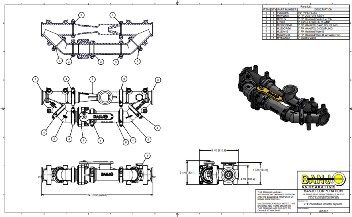 Banjo 2 Inch Full Port Polypropylene Manifold Inductor System - MIS220
