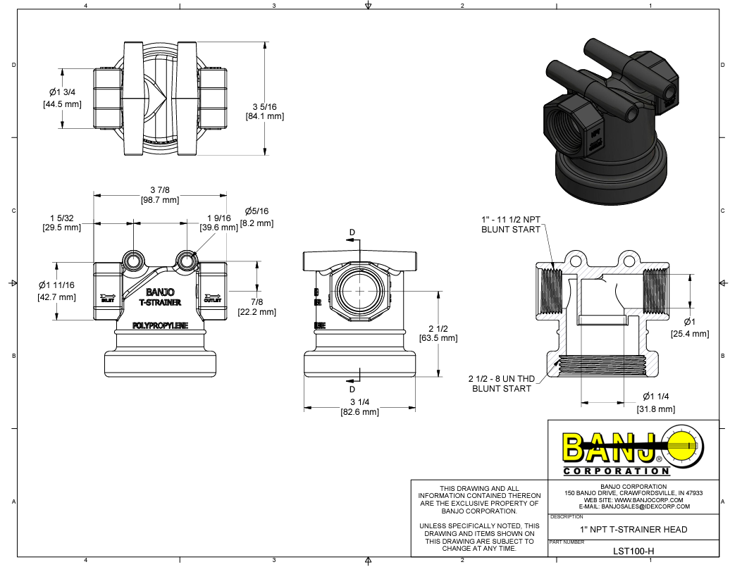 Banjo 1 Inch Replacement Polypropylene T Strainer Head - LST100-H