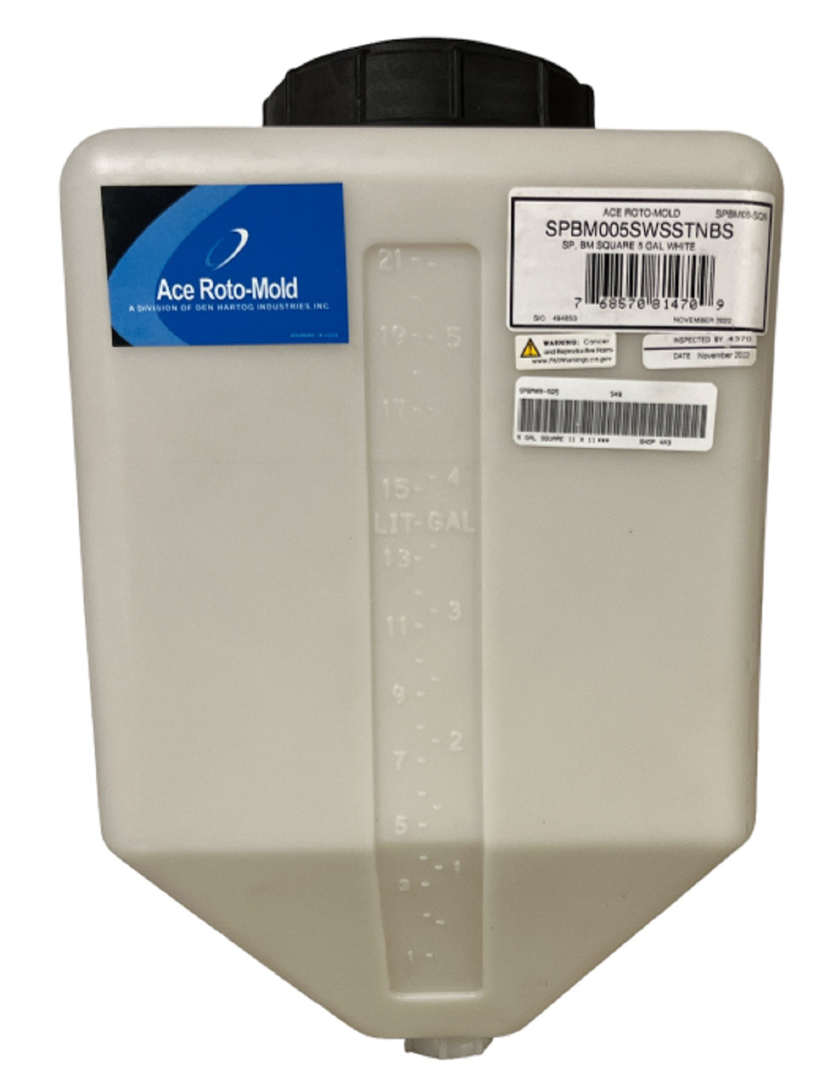 Ace Roto-Mold Blow Molded 5 Gallon Square Rinse White Tank - SPBM05-SQ5