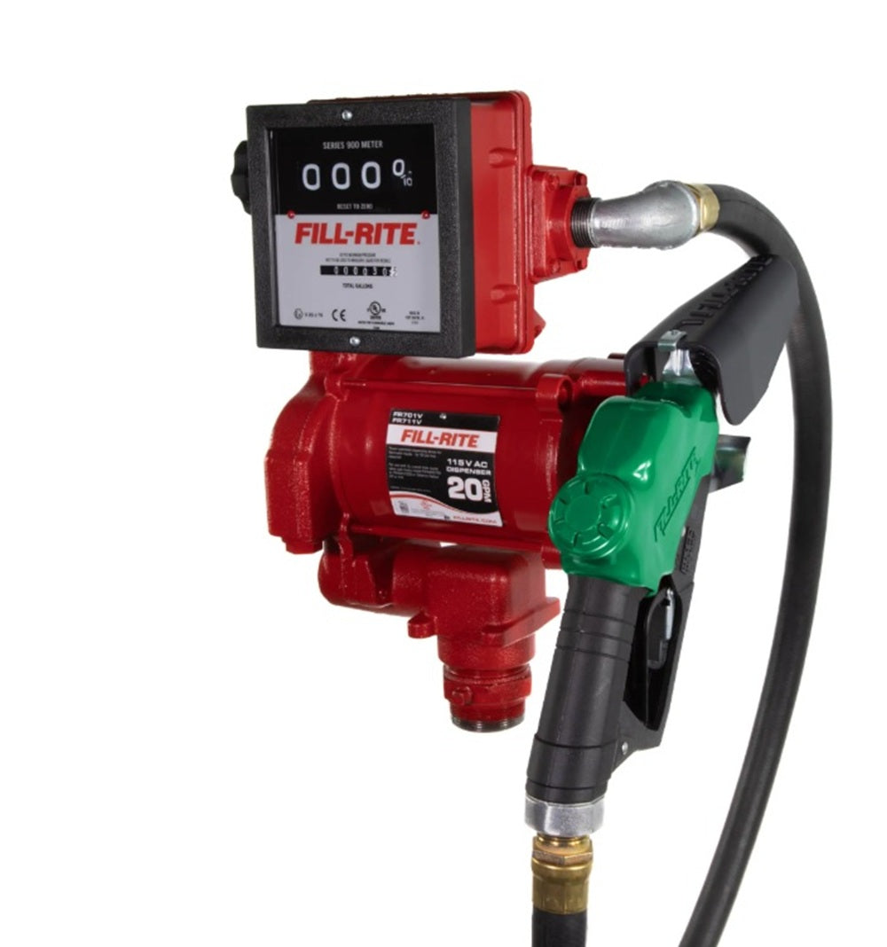 Fill Rite 20 GPM 115 Volt Cast Iron Fuel Transfer Pump With Meter, Hose, And 1" Nozzle - FR711VA
