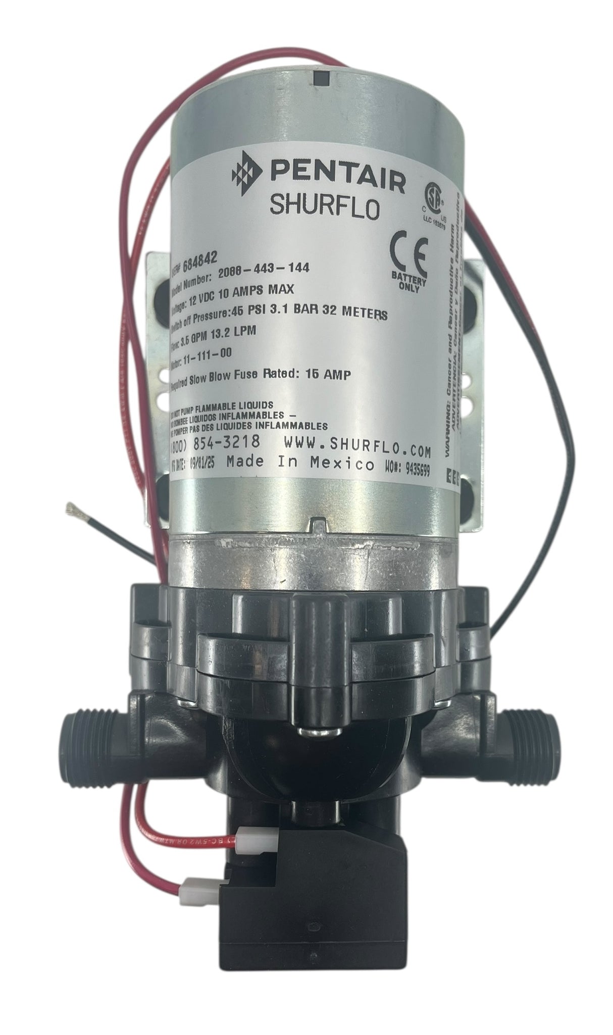 Shurflo Diaphragm Pump 3.5 GPM, 45-PSI, 12VDC, 1/2" MSPT-Male - 2088-443-144