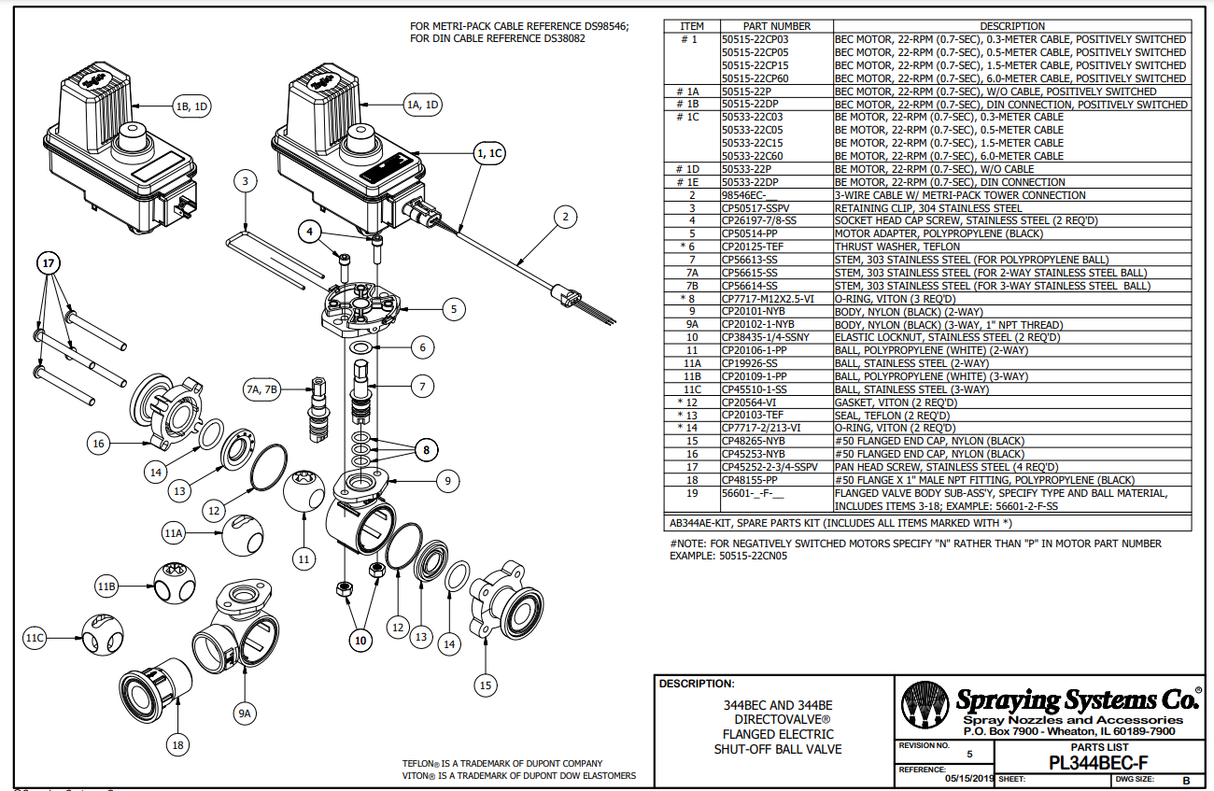 TeeJet Polypropylene 2 Way Ball For 344 DirectoValve F/SS Stem - CP20106-1-PP