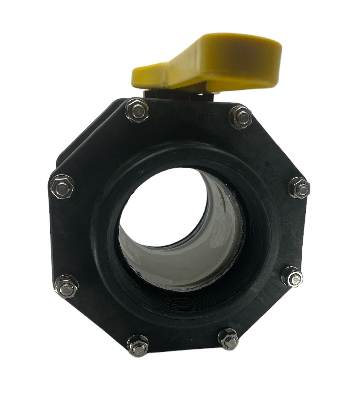 TerreMax Full Port Polypropylene Ball Valve 4" FPT, Max PSI 100 6 Bolt - V400FPY