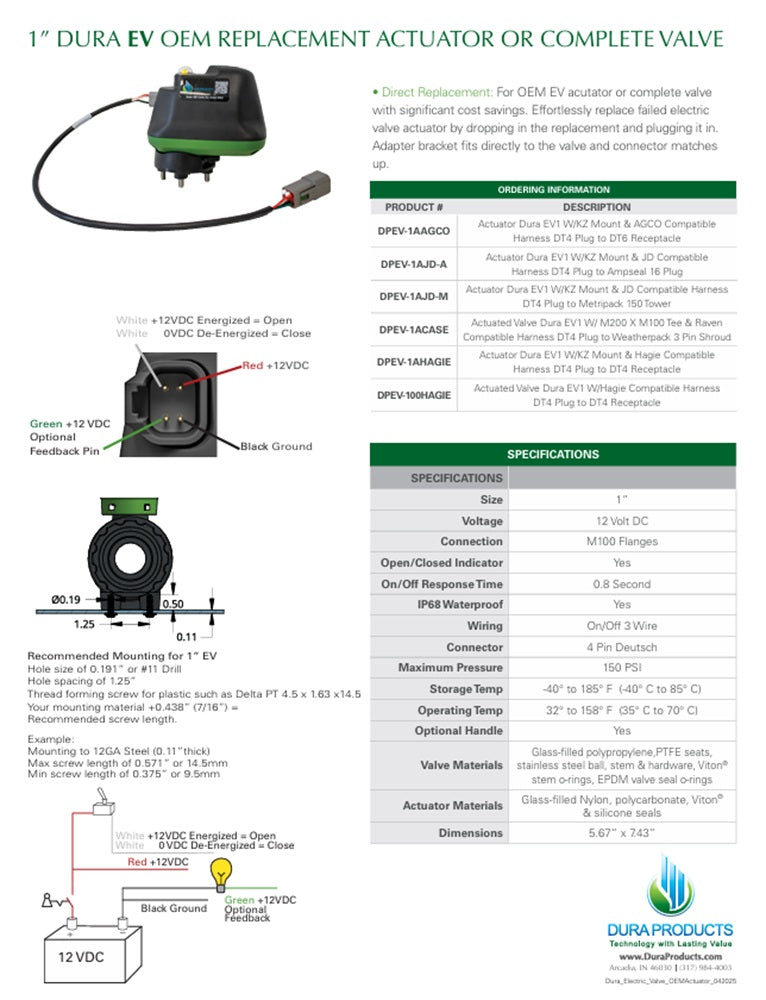 Dura Products Replacement Actuator for OEM Hagie 696676, 696196 (Model DTS10) - DPEV-100HAGIE