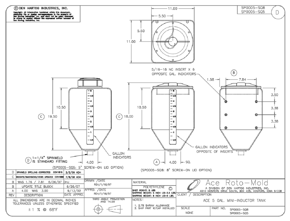 Ace Roto-Mold Blow Molded 5 Gallon Square Rinse White Tank - SPBM05-SQ5