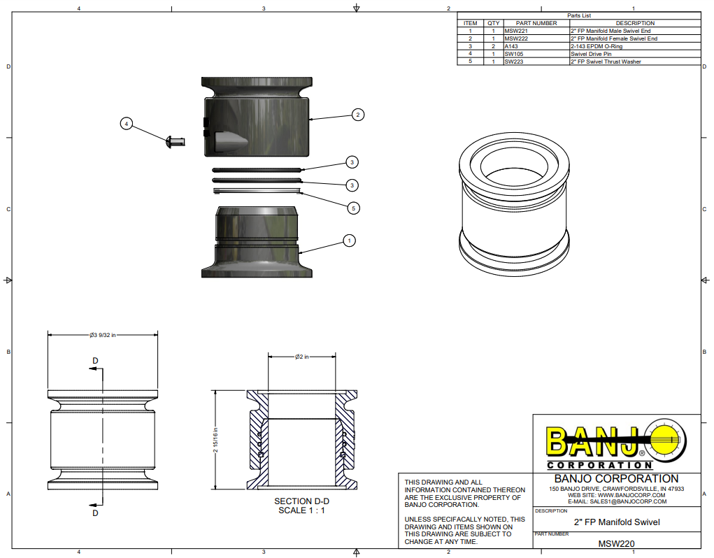 Banjo 2 Inch Full Port Manifold Flange Swivel - MSW220