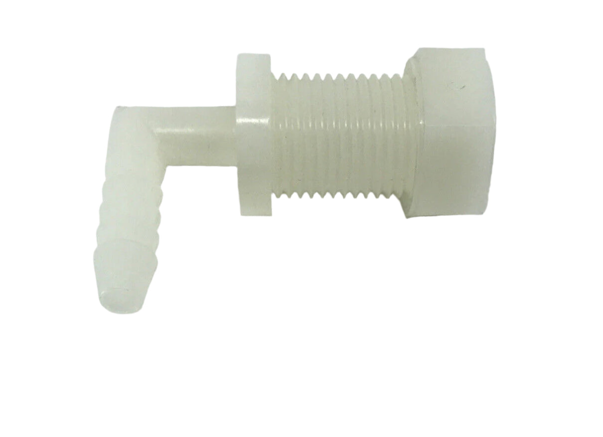 Hypro Plastic Elbow Fitting W/B12 Nut 11/16" UNF X 1/4" Hose Barb - NTL14