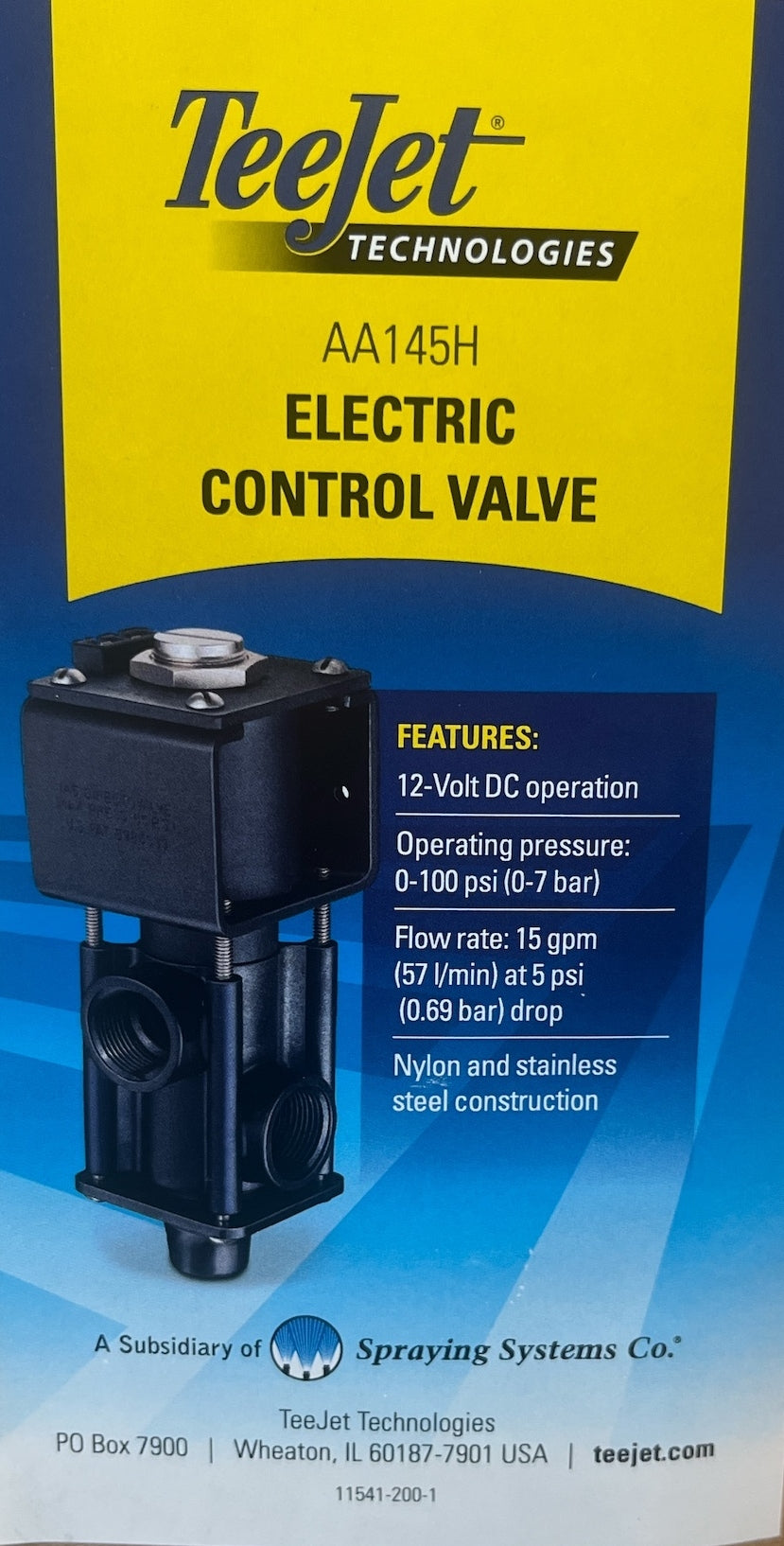 TeeJet DirectoValve Electric Control Valve Single Solenoid 12 Volt, 1" Inlet/Outlet - AA145H-1