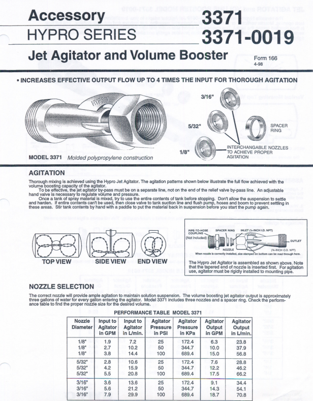 Hypro Polypropylene Jet Agitator 3/4" - 3371-0019