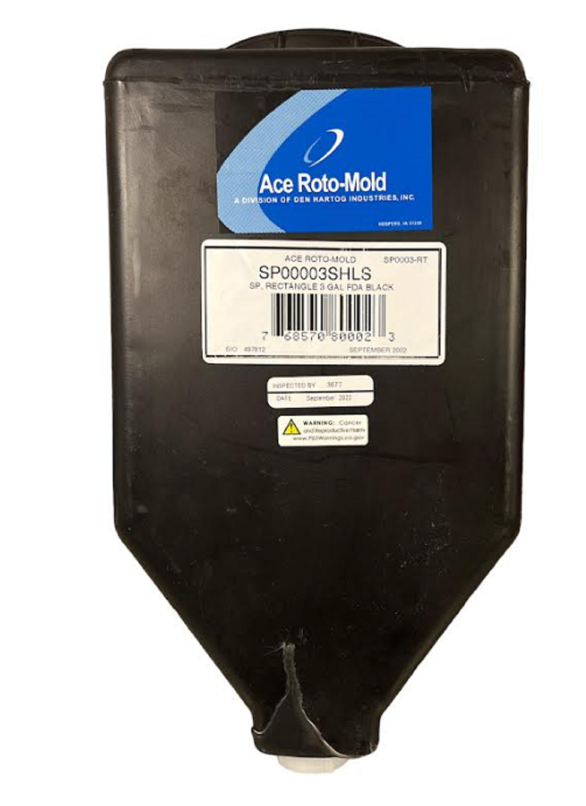 Ace Roto-Mold 3 Gallon Black Rectangle Rinse Tank With 5" Lid, 7x12x15 - SP0003-RT