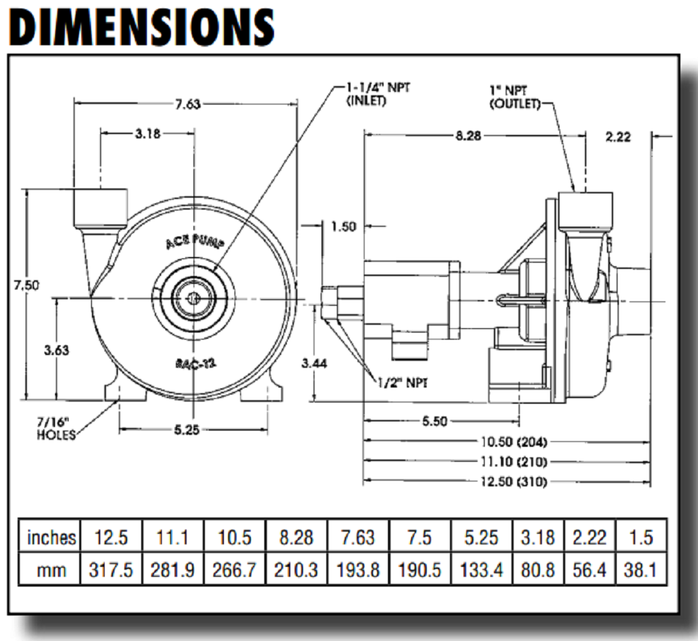 Ace Pumps Cast Iron Hydraulic Centrifugal Pump 1-1/4" X 1" FPT - FMC-HYD-204 (49800)