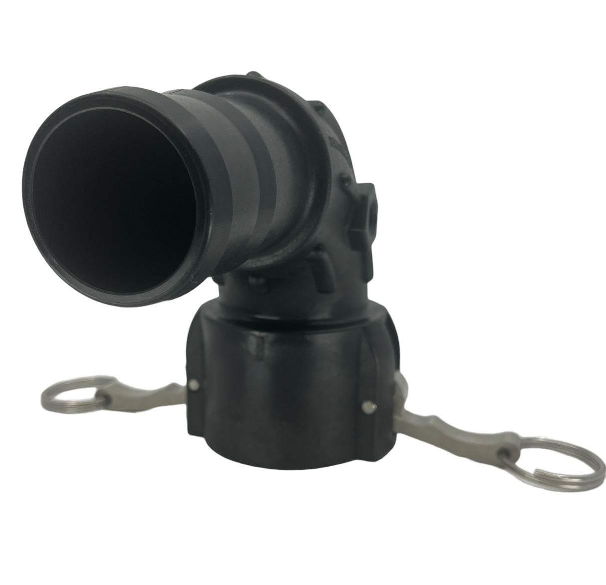 TerreMax Poly Camlock 2 inch Female Coupler x 2 inch Hose Barb Sweep - 200CSWP90