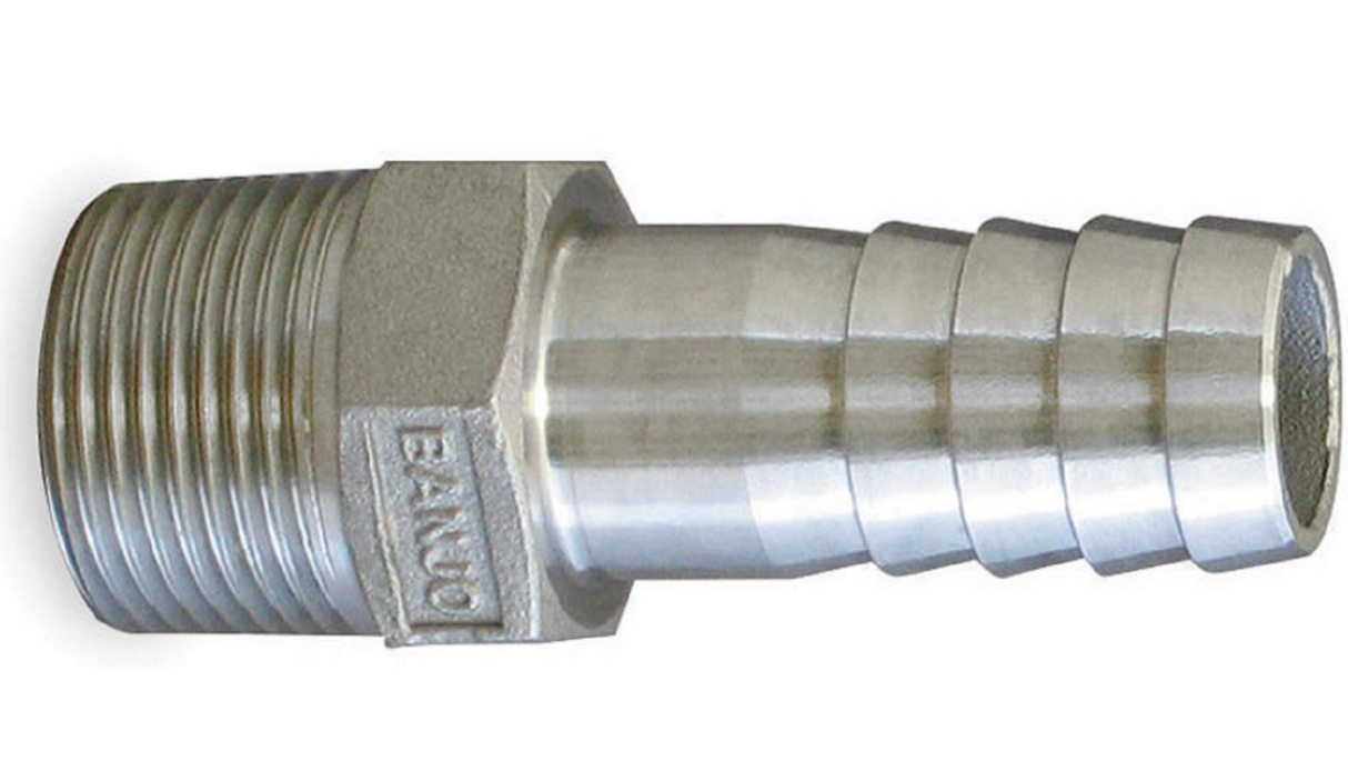 Banjo Stainless Steel Hose Barb 3/8" Male NPT X 3/8" Barb - HB038SS